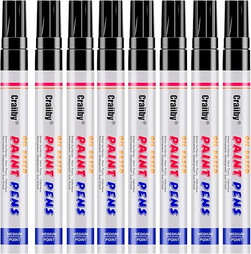 Marcadores de pintura negra, paquete de 8 bolígrafos de pintura permanente a base de aceite, impermeables, de secado rápido, para pintura de rocas,