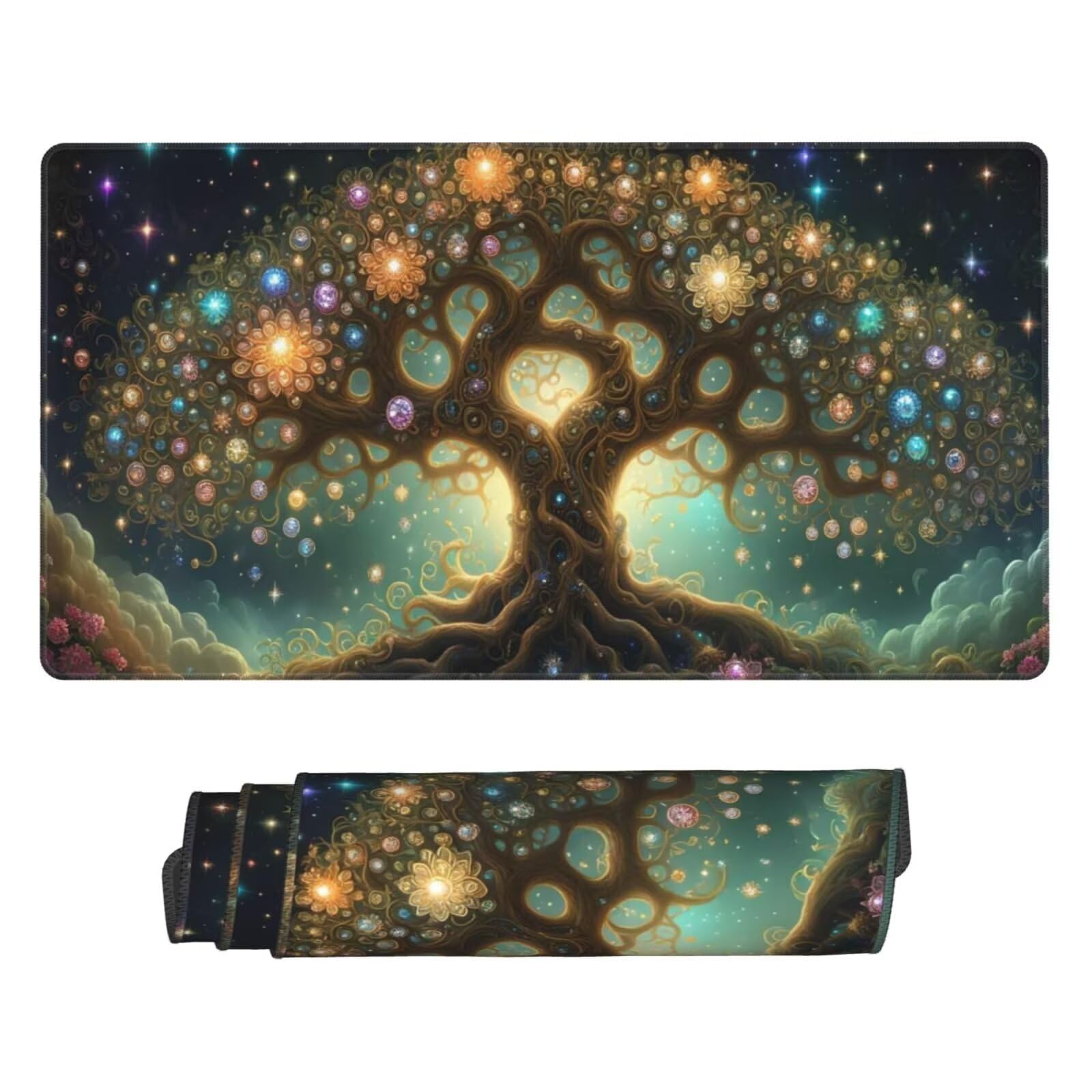 Tapis de Souris XXL 1200x600 mm, Couleur Tapis de Souris Arbre de la Vie Tapis Souris XXL 120 X 60 CM, Étanche sous Main Bureau à Bords Cousus, Mouse Pad avec Surface en Caoutchouc antidérapant U-97