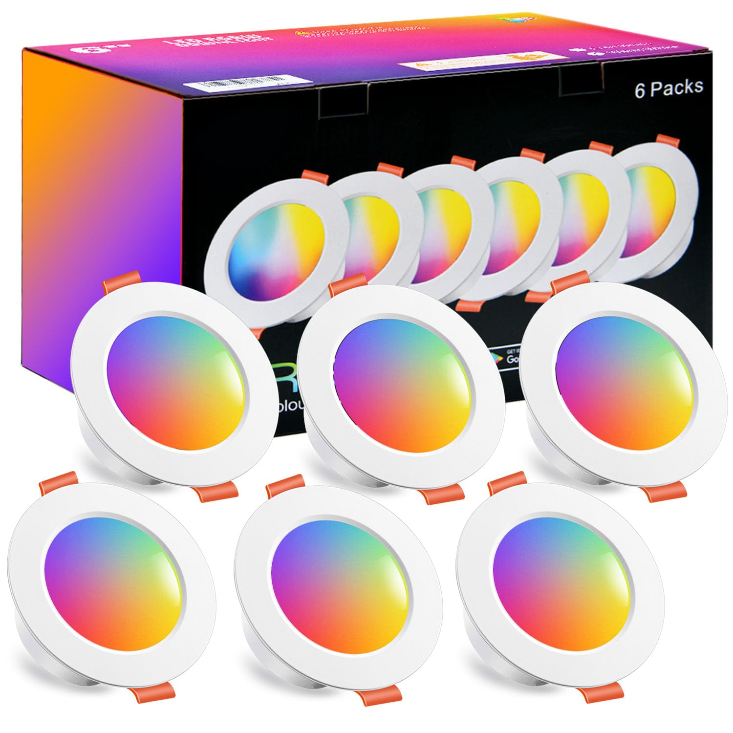 HEKEE Faretti LED Da Incasso Per Cartongesso Bluetooth RGB, Ф68-85mm 2700K-6000K Cambia Colore Faretti Da Incasso, Colorati Faretti LED Soffitto IP44 (Pacco Da 6)