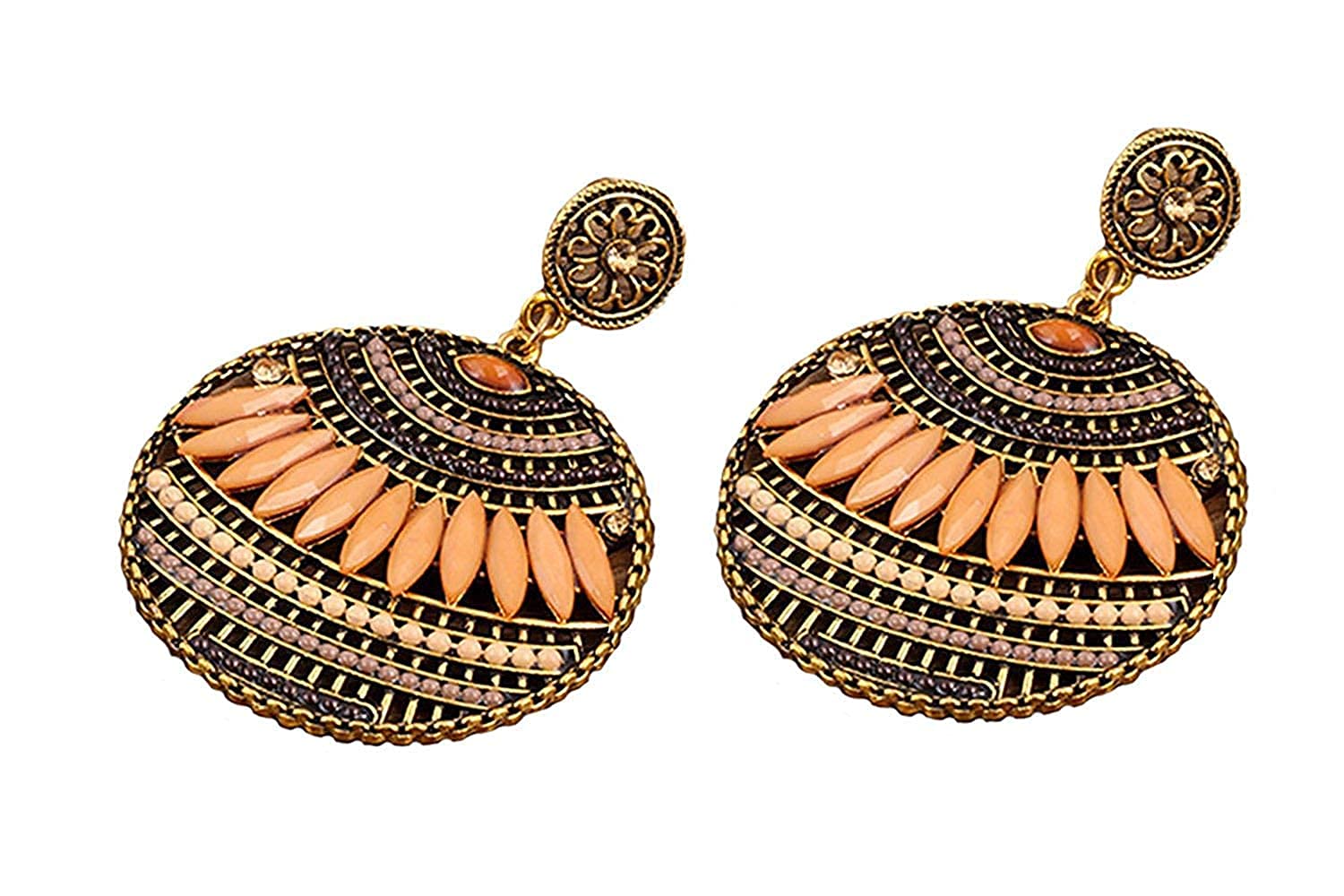 BJAC Women Jewellery Ethnic Boho Bohemian Hanging Drop Round Indian Vintage Earrings (Beige)