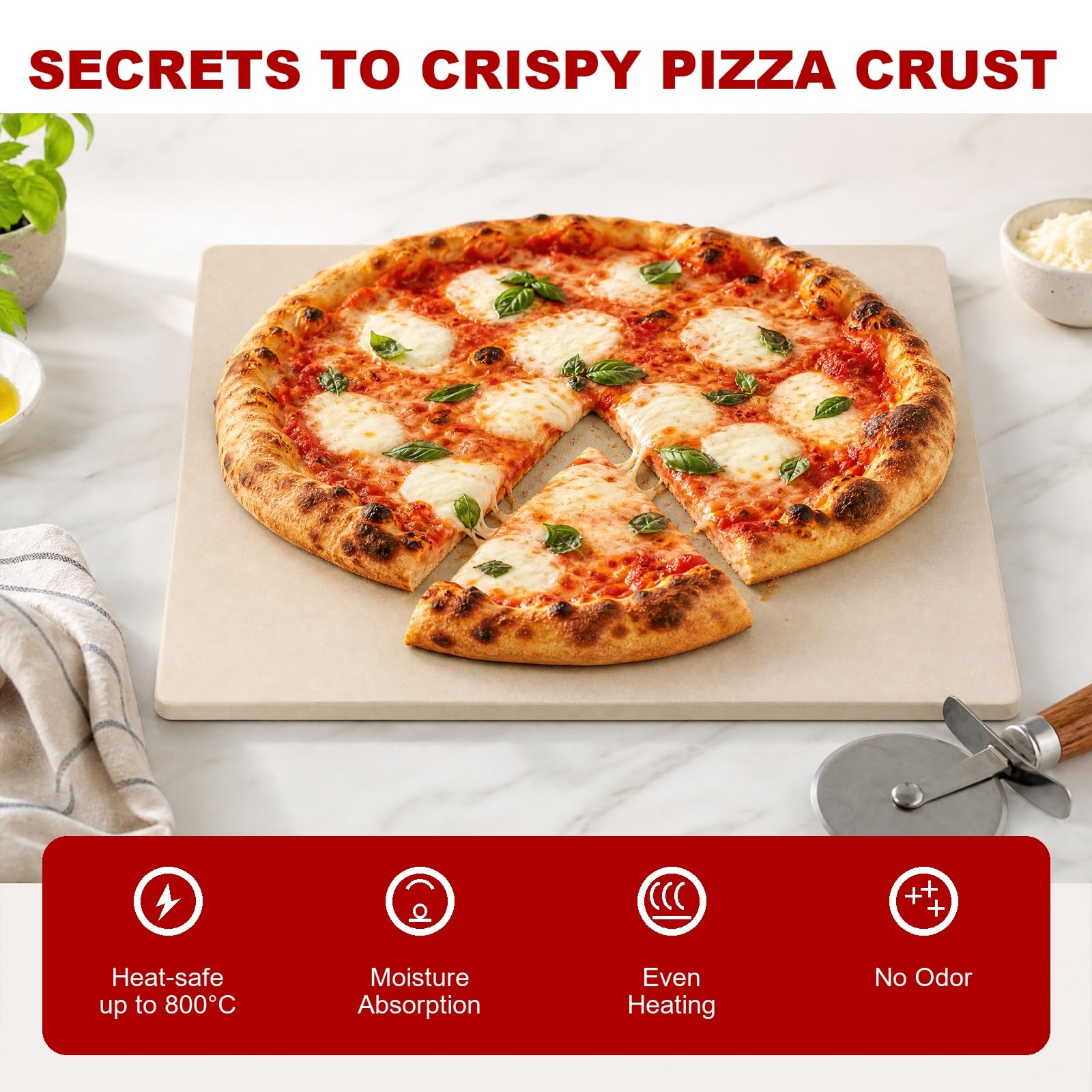 CROSSON Pietra per Pizza,Pietra Refrattaria per Pizza 50x50x1.2CM per Fare Pizze Con Crosta Croccante, Pane, Biscotti e Molto Altro