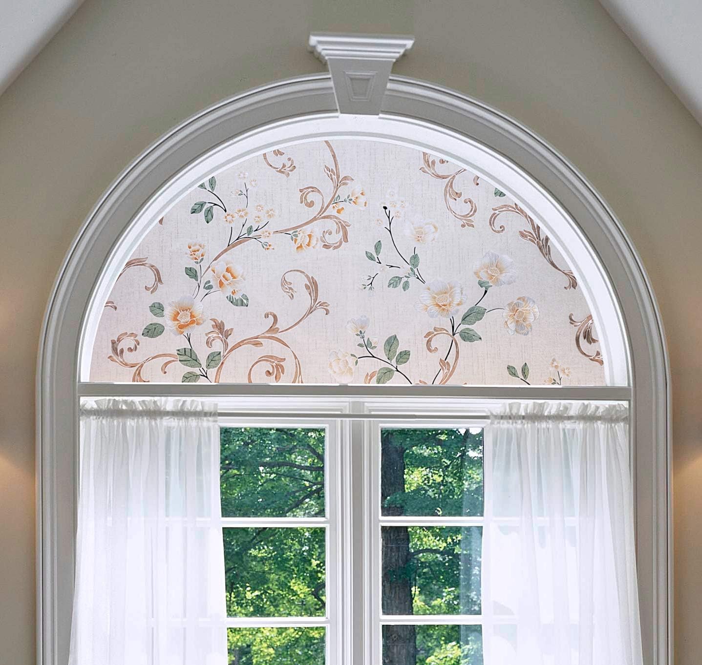 Autotech Park Precut Custom Arched Window Film, Floral Series 3 Design, up to 64 inches Diameter and 33 inches Height