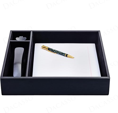 Miniatura 3 de Dacasso Bandeja organizadora clásica de cuero negro para sala de conferencias, decoración de mesa ejecutiva para sala de juntas y accesorio de