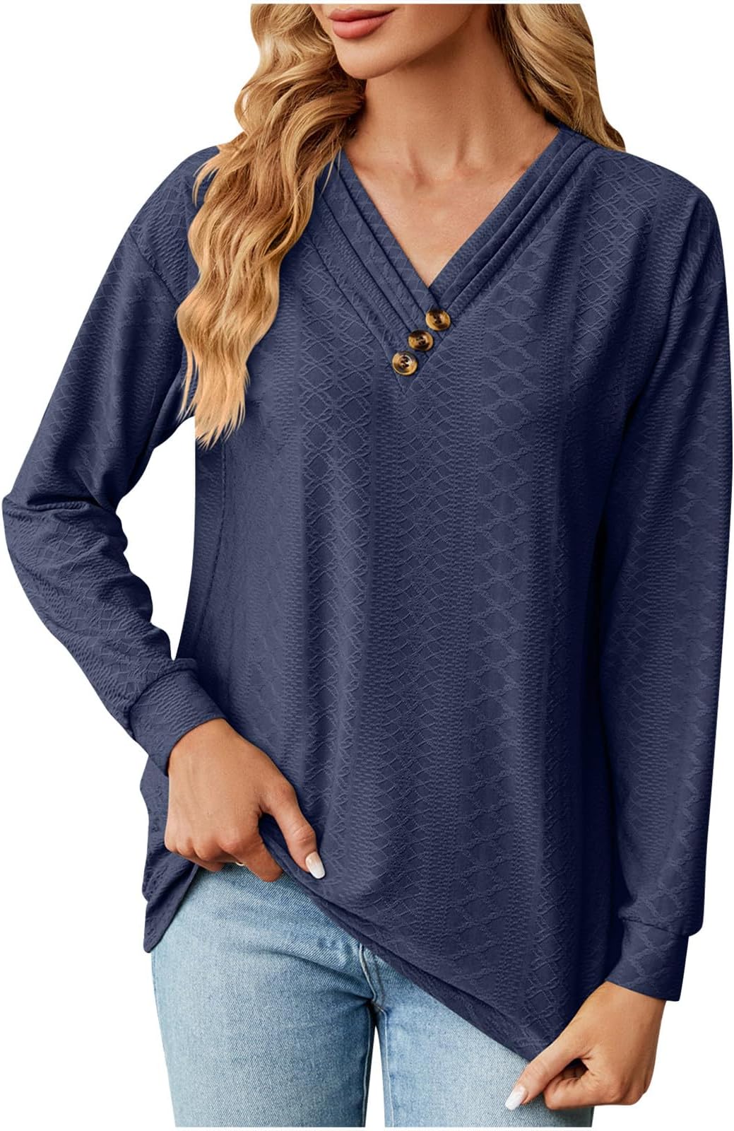 Mittory Womens Long Sleeve T Shirts Casual Dressy Blouses V Neck Button Tunic Tops for Leggings