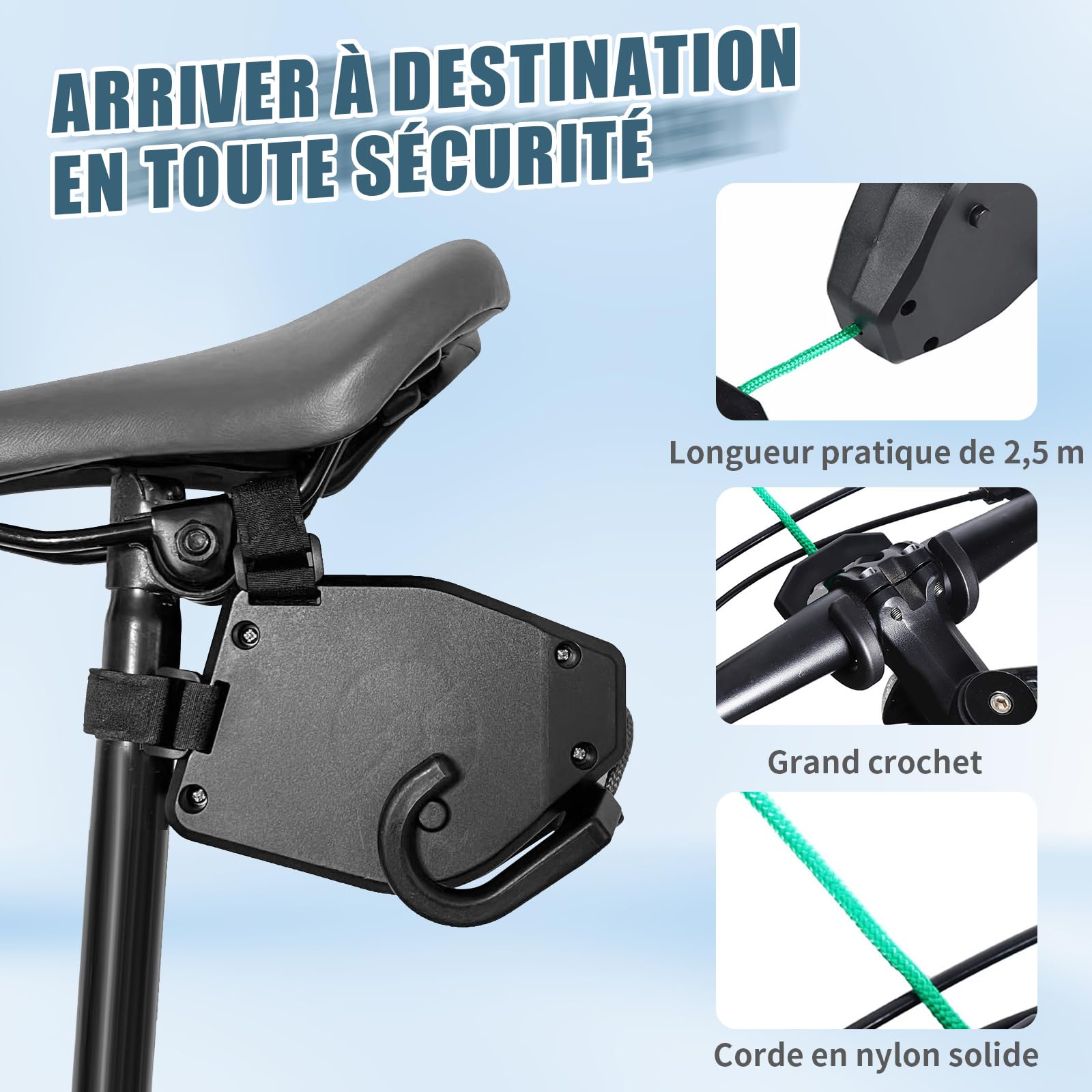 Corde de Remorquage Vélo Enfant 2,5m Vankarr Compatible Universel Enroulement Automatique