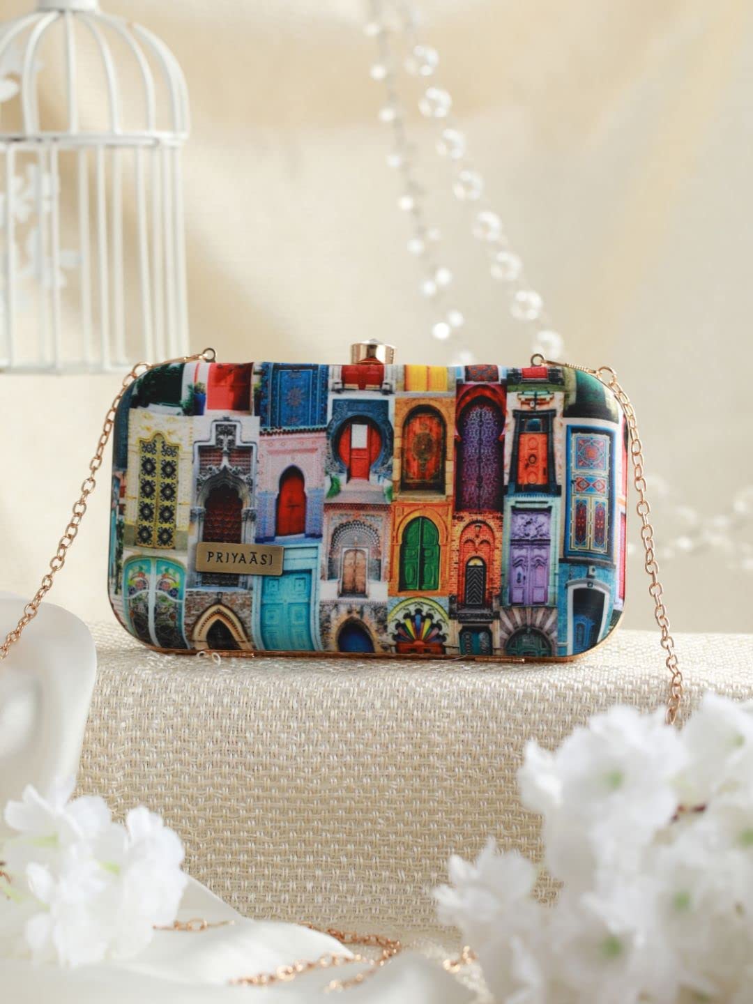 Priyaasi Urban Streets Printed Clutch for Women’s, Girls- Casual, Stylish Fashionable Ladies Purse Wallet/Hand Clutch with Detachable Chain Sling Strap, Multicolor - Image 4 thumbnail