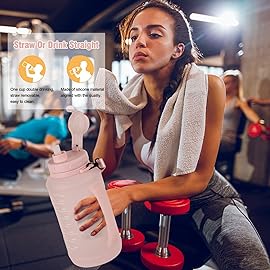 Collapsible Water Bottles, 2L/64OZ travel water bottle Bottle with Straw, Half Gallon Large Water Bottle for Travel Outdoor Sports Runing Fitness Yoga (Upgraded pink)