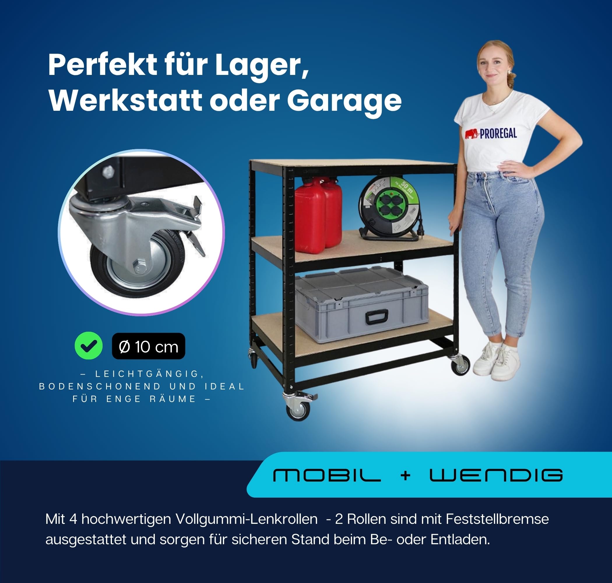 PROREGAL Mega Deal 2X Kommissionierwagen BÜFFEL Fahrbares Kommissionierregal 100x90x50cm 3 Ebenen Fachlast 50kg 2X Lenkrollen & 2X Lenkrollen mit Feststellbremse Schwarz Regal auf Rollen Regalwagen