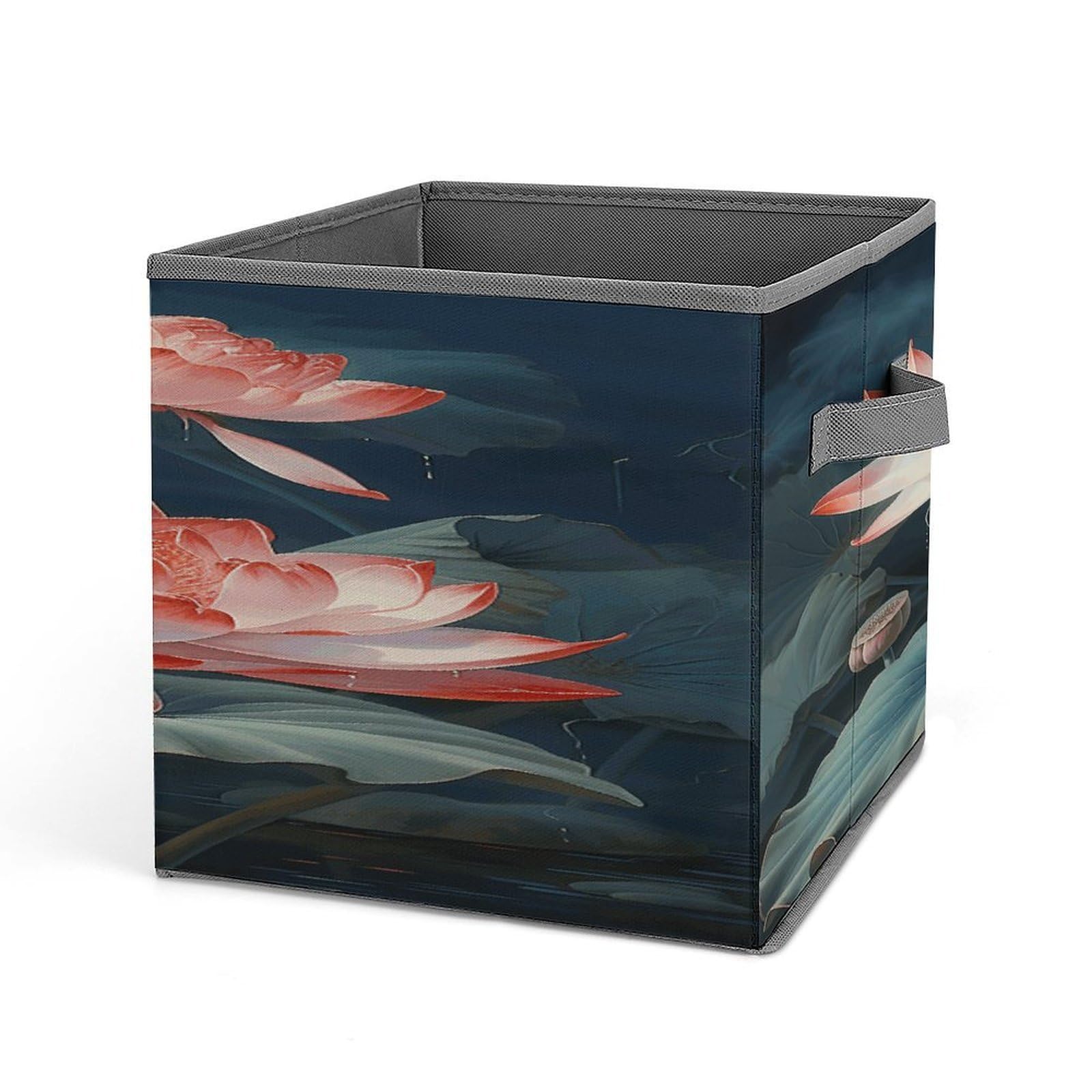 Fodpand Style Dragonfly And Lotus Storage Cubes Foldable Decorative Fabric, Storage Bins Baskets With Handles, Closet Organizers And Storage For Home, Office,Closet, Clothes