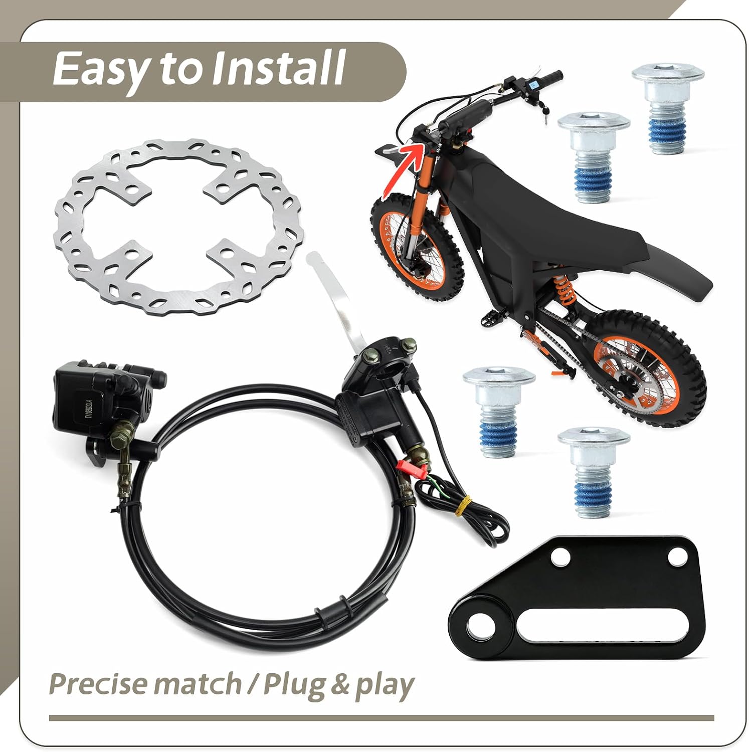 E-Bikes Left Rear Brake Assembly Compatible with Tuttio Soleil01 Series Models, Includes Brake Lever & Cable & Pad Direct Replacement Electric Bike Motorcycle Parts