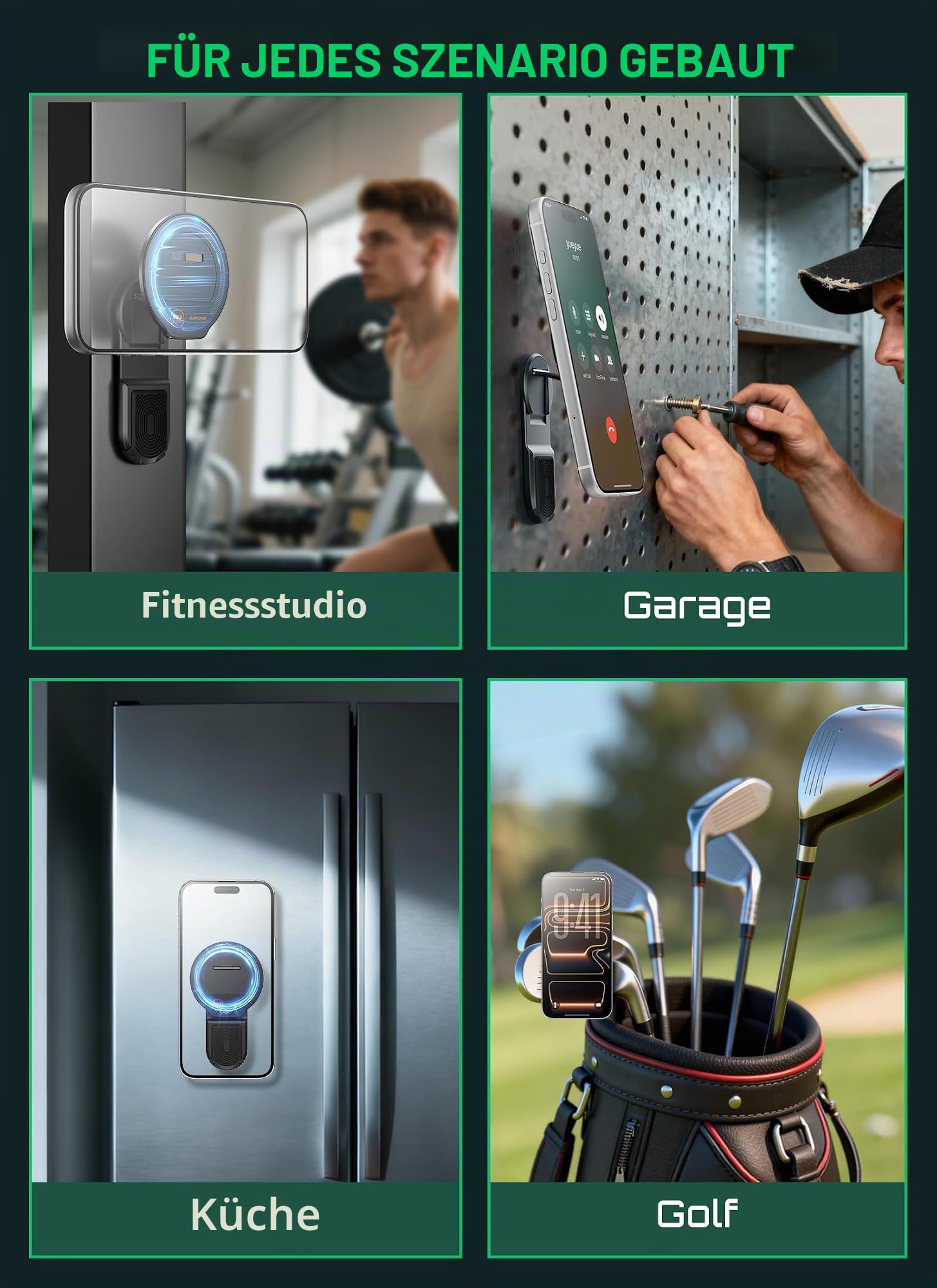 SUPCASE Magnetische Handyhalterung für Golfwagen, Dual-Sided Magnetständer Handyhalter Kompatibel mit MagSafe iPhone 17/16/15/14 & Galaxy S26 Ultra, Golfzubehör Geschenke für Golfer (Schwarz)