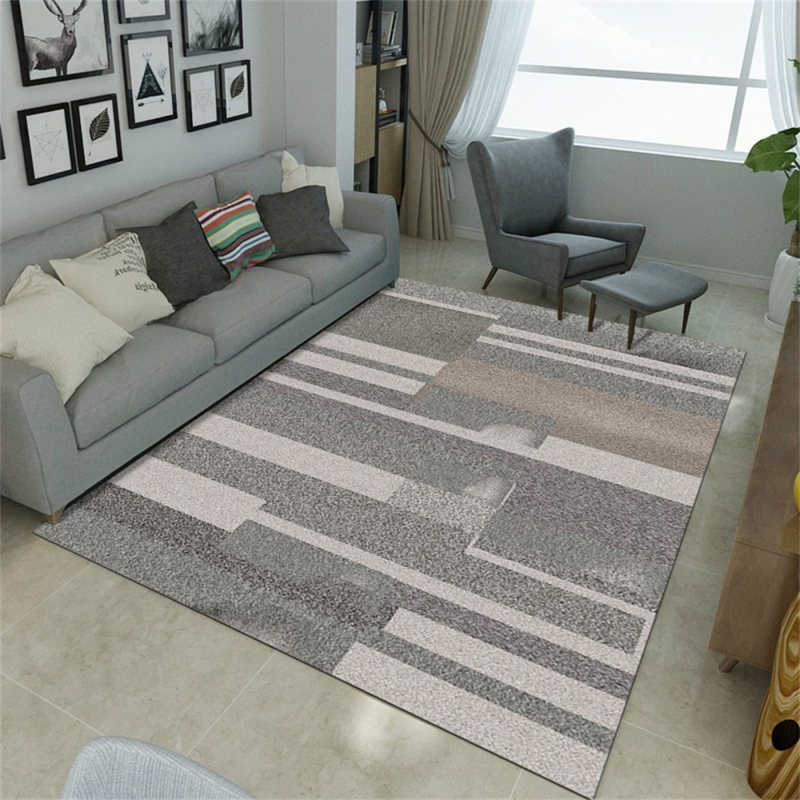 Moquette intérieure salon et tapis enfant garcon gris géométrique 60x90cm