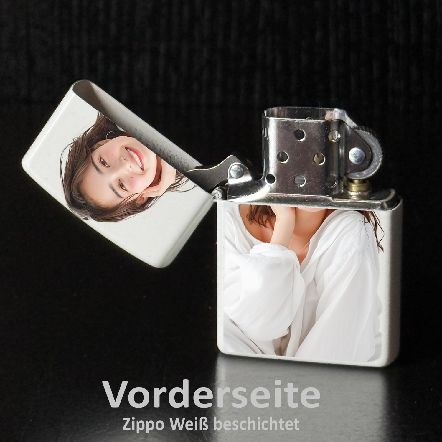 Contento | Zippo Feuerzeug Weiß | Wunschmotiv mit UV-Druck | Personalisiertes Sturmfeuerzeug | Geschenkidee für Frauen und Männer, Sammler, Vatertagsgeschenk für Deinen Freund