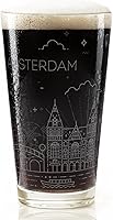 Vista 4 de AMSTERDAM NETHERLANDS SKYLINE Engraved Pint Beer Glass Minimalist City Sky Line Full Wrap Engraving Great Gift Idea!