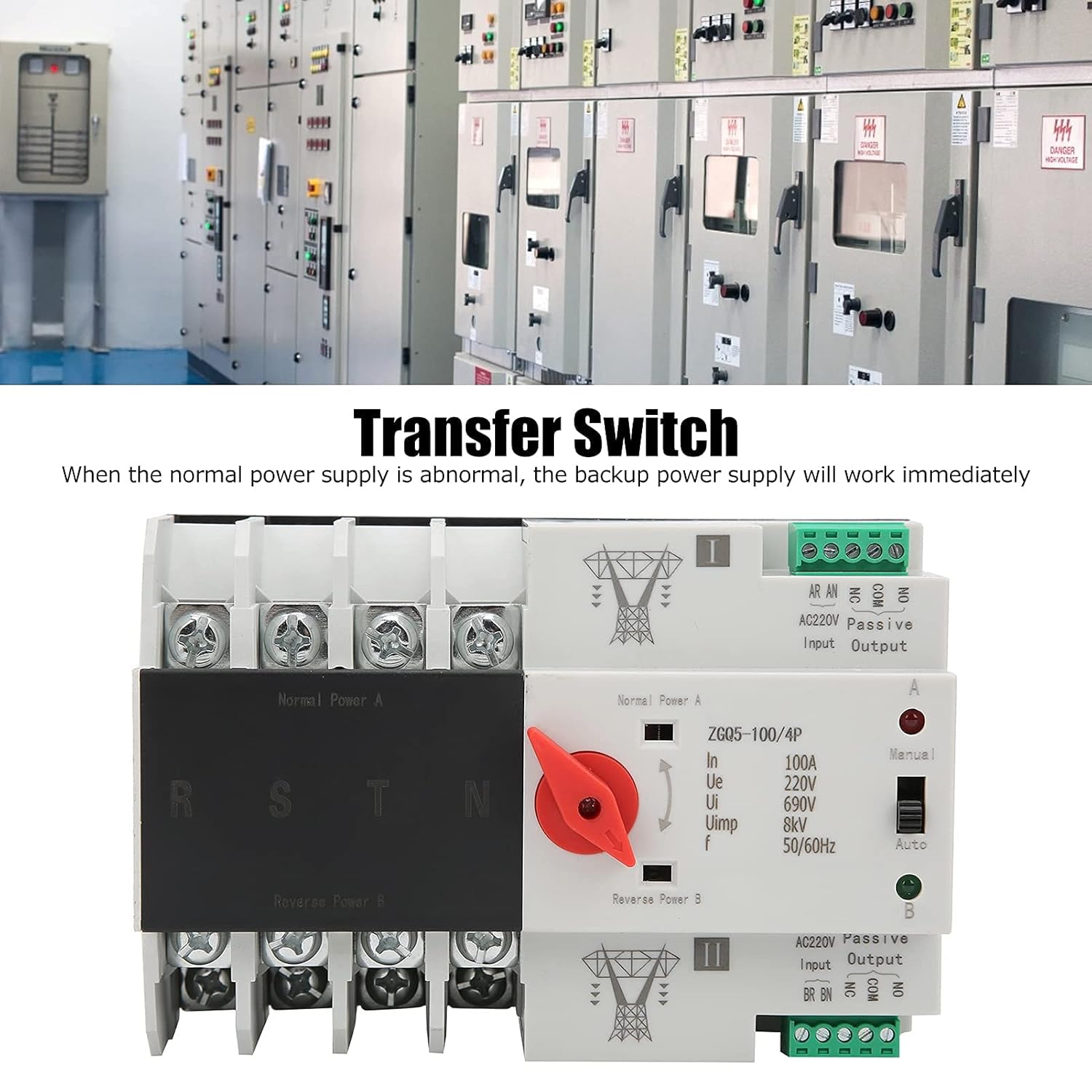 Power Automatic Transfer Switch Electronic Circuit Breaker ZGQ5-100/4P 220V Changeover Switch with Good Insulation