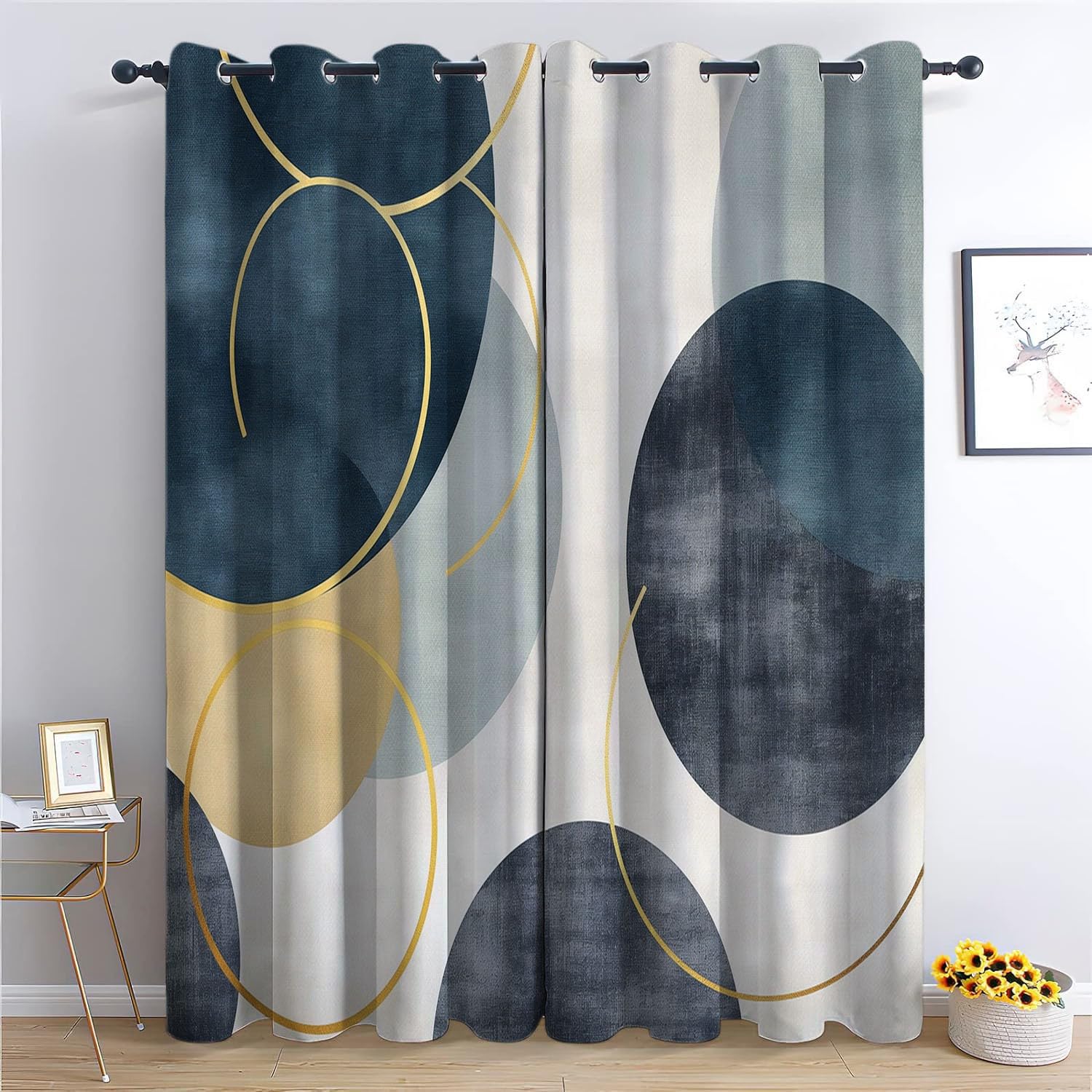 Lot de 2 Rideaux Occultants Enfants Motifs Géométriques Abstraits, Rideaux à Oeillets Isolation Thermique pour Chambre Salon Maison Bureau Cuisine Décoration L140 x H225 cm