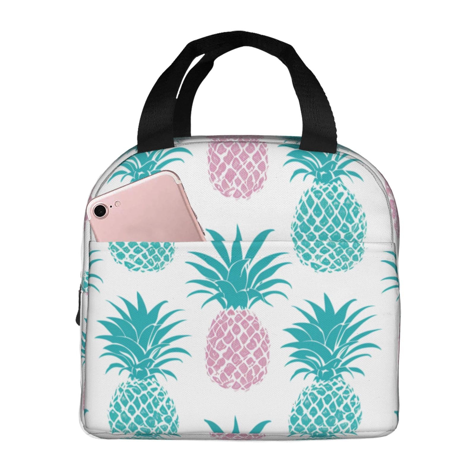 Mexpekil Lunch Bag for Travel Work Picnic, Colorful Pineapple Fruit Pattern Reusable Bento Box Lunch Tote Bag, Handbags Case High Capacity for Kids and Adults