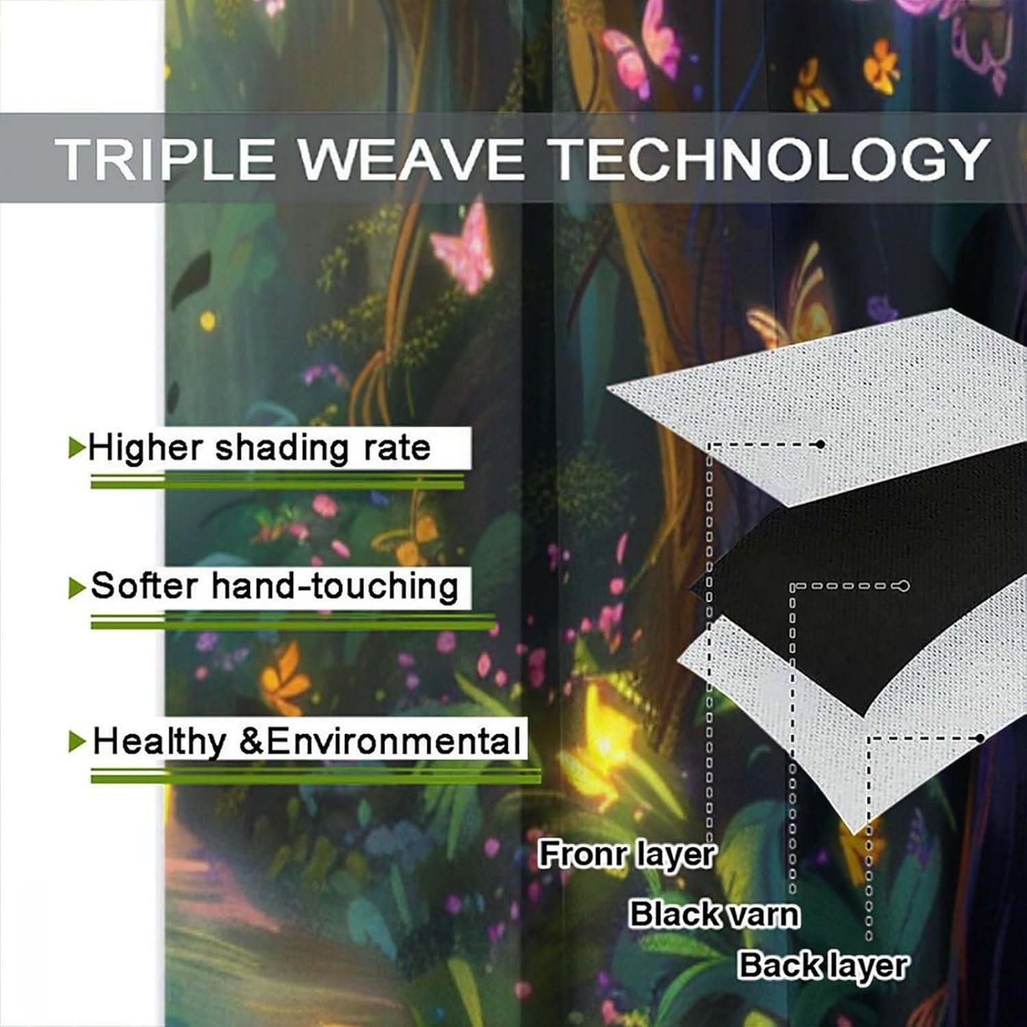 Forest Butterfly Garden Blackout Curtains for Bedroom Living Room, Floral Leaves Plant Nature Thermal Insulated Curtains Rod Pocket Window Drapes, 2 Panels/Each 21" W x 63" L