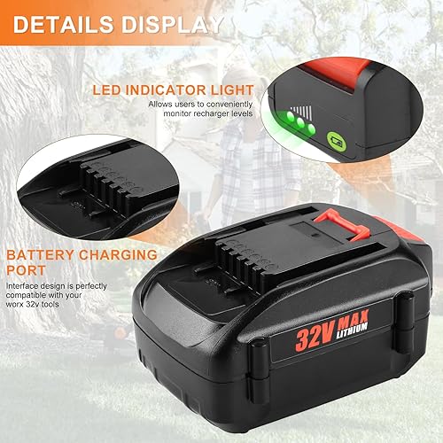 Miniatura 5 de Ahomtikk Reemplazo de batería de litio de 3.5 Ah 32V para batería WA3537 Worx de 32 V compatible con herramientas WG275, WG924.4, WG175.1 y WG575.1