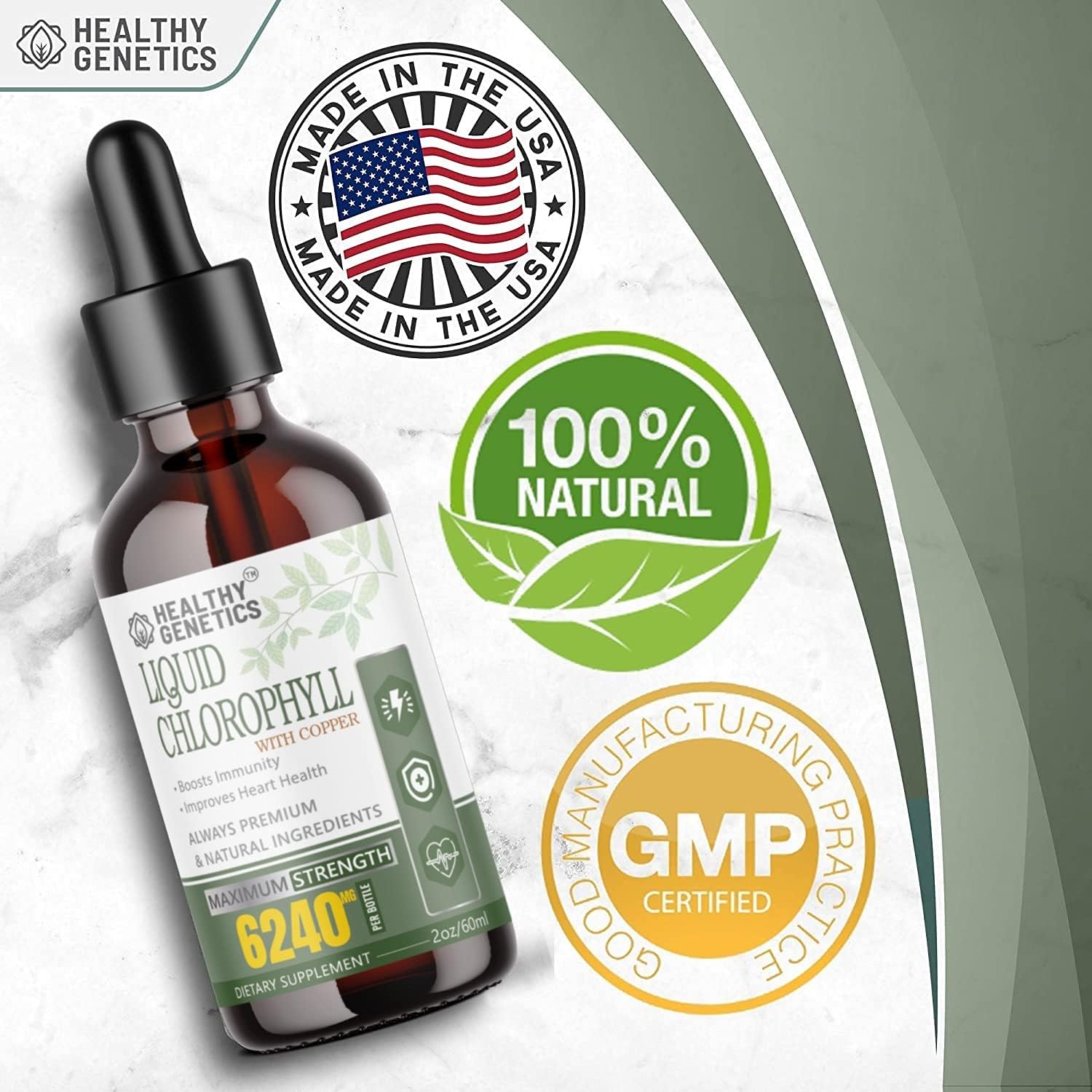 Chlorophyll Liquid Drops Organic MAX Strength 6240mg Mulberry Leaf w/Copper - Heart, Digestive, Immune, Internal Deodorant 2oz