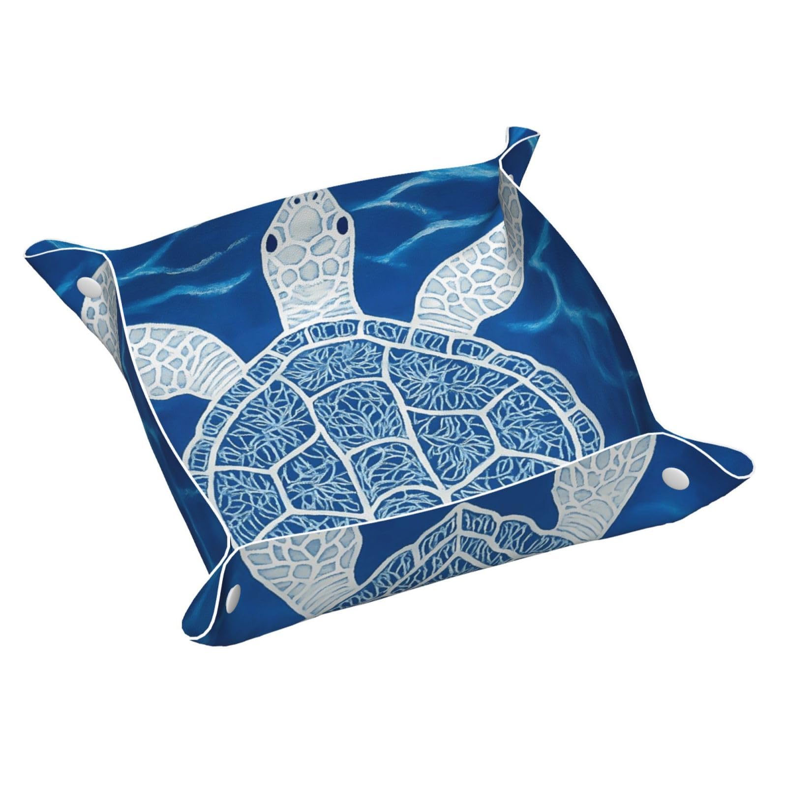 HLBSDM Artistic Sea Turtle & Blue Ocean Tray Men's Leather Valet Parking Portable Entrance Trays Bedside Storage Box