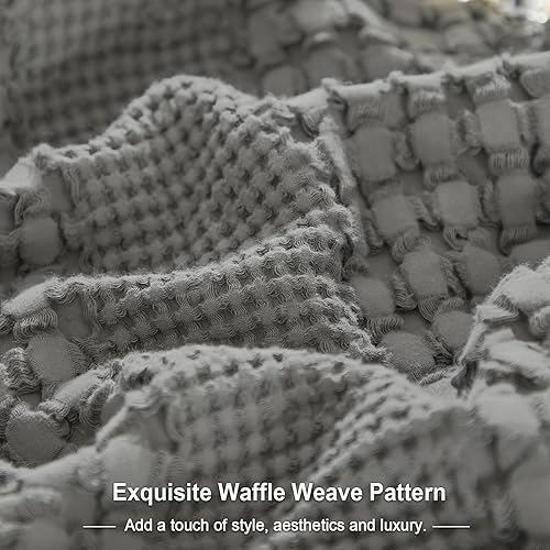 Miniatura 6 de PHF Fundas de almohada 100% algodón con tejido de gofre de 24 x 24 pulgadas, paquete de 2 fundas cuadradas para decoración elegante del hogar, sin