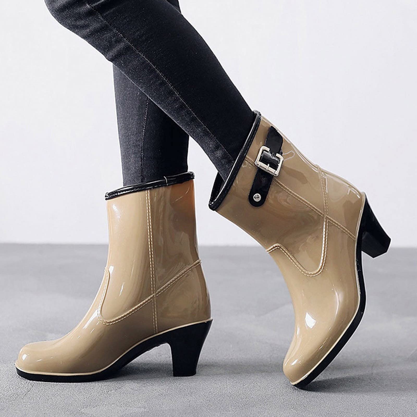 Botas de goma para mujer con tacón, botas de lluvia, botines de goma, impermeables, botines de tobillo, botas de goma, botas cortas, zapatos de lluvia, antideslizantes, para jardín, exteriores, botas
