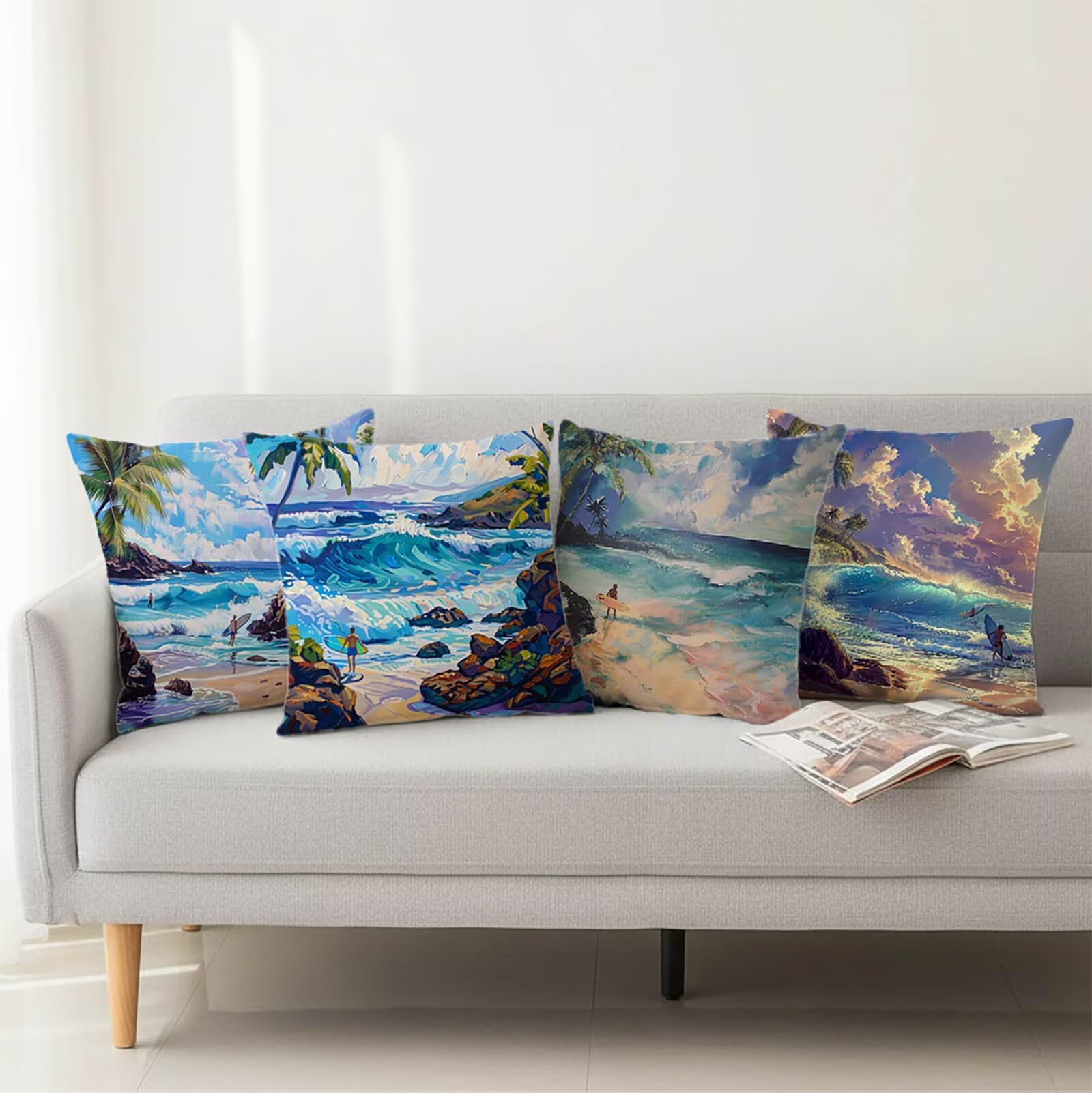 Kissenbezug 65 x 65 Outdoor Kissenbezug 65 x 65cm Doppelseitiger Druck Surfen Deko Sofakissen Bezug Landschaft Quadrat Kopfkissen Bezug für Frühling Sofa Bett Deko, Geschenke für Frauen (Samt) BZ04875