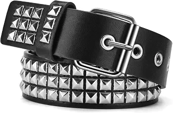 Black Belts for Women Men Studded Belt Y2K Emo Gothic Grunge 80S PU Leather Accessories for Jeans