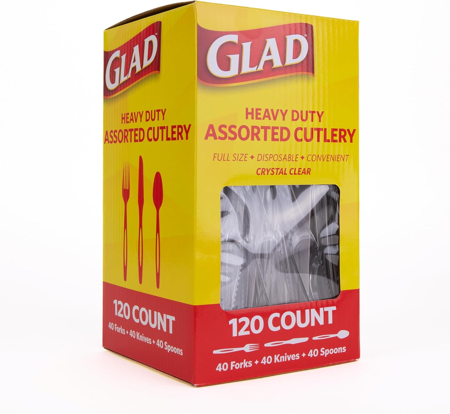 Glad Clear Disposable Cutlery Set with Heavy Duty Plastic Forks, Knives, and Spoons, Reusable Dishwasher Safe Plastic Utensils for Parties and Everyday Use, 120 Count - 6 Pack