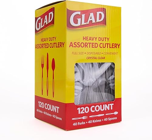 Miniatura 52 de Glad Glad - Tenedores de plástico surtidos para cubiertos, 24 unidades, cubiertos de plástico transparente y resistente, 8 tenedores, 8 cuchillos, 8