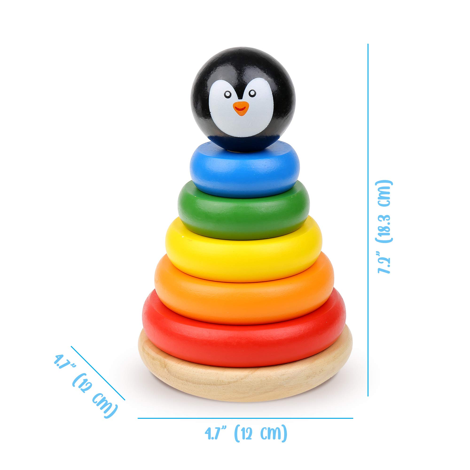 Boxiki kids Wooden Stacking Toy with Penguine Topper - Kids