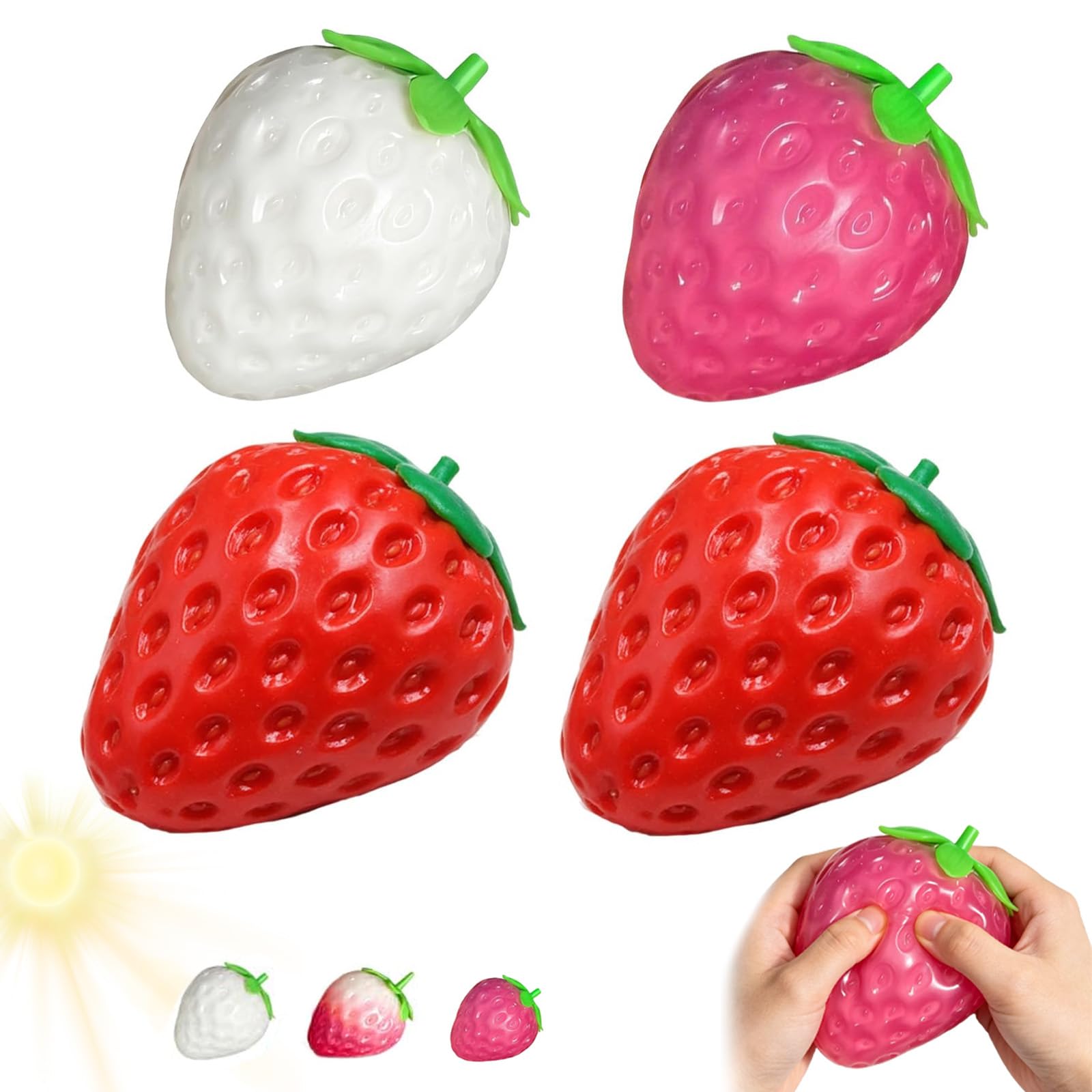 4 Pcs Strawberry Colour Changing Squishy Toys, Strawberry Squishy