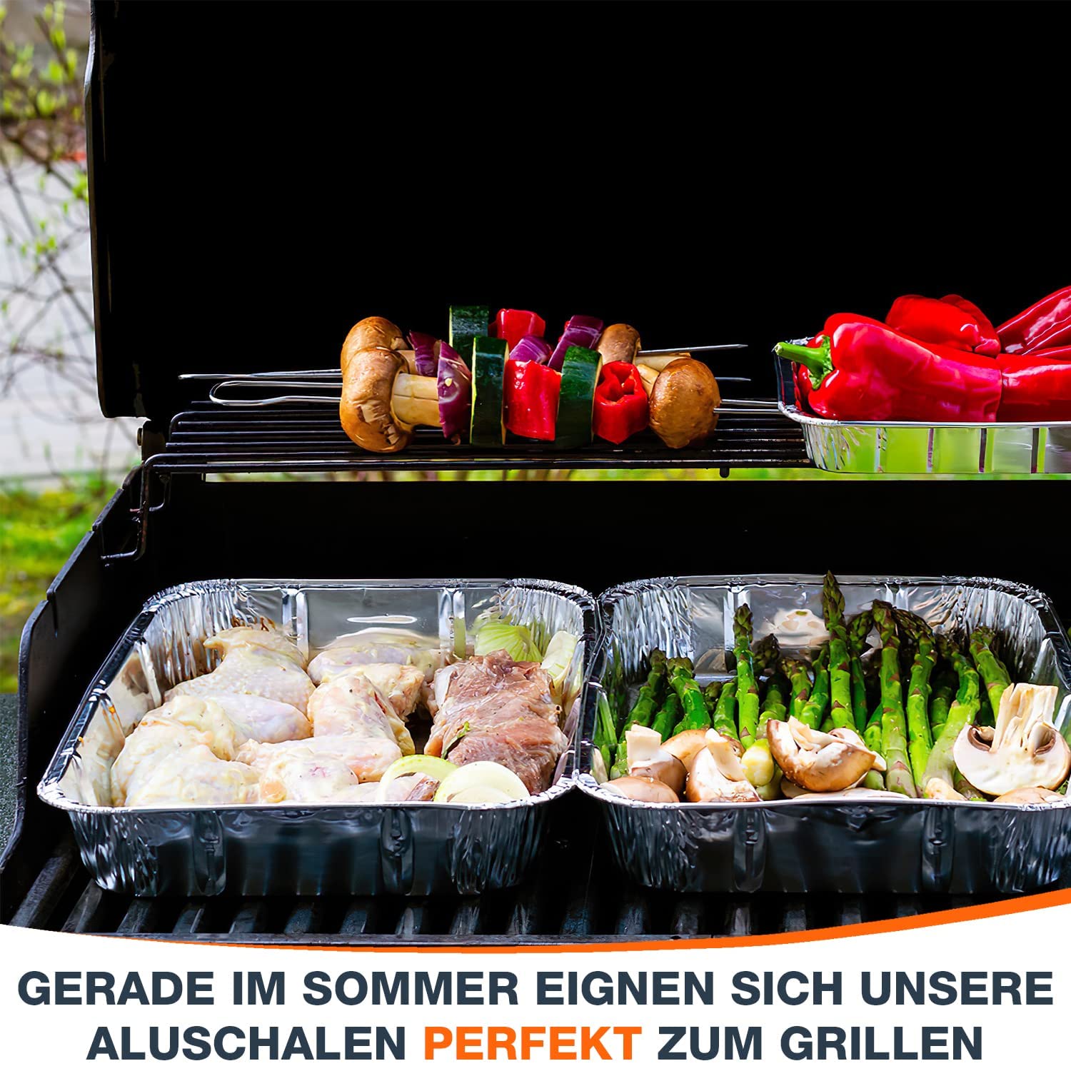 100 Aluschalen - Grillschalen in unterschiedlichen Ausführungen - Tropfschalen mit Deckel in Markenqualität - R881G + Deckel CR100G/HS