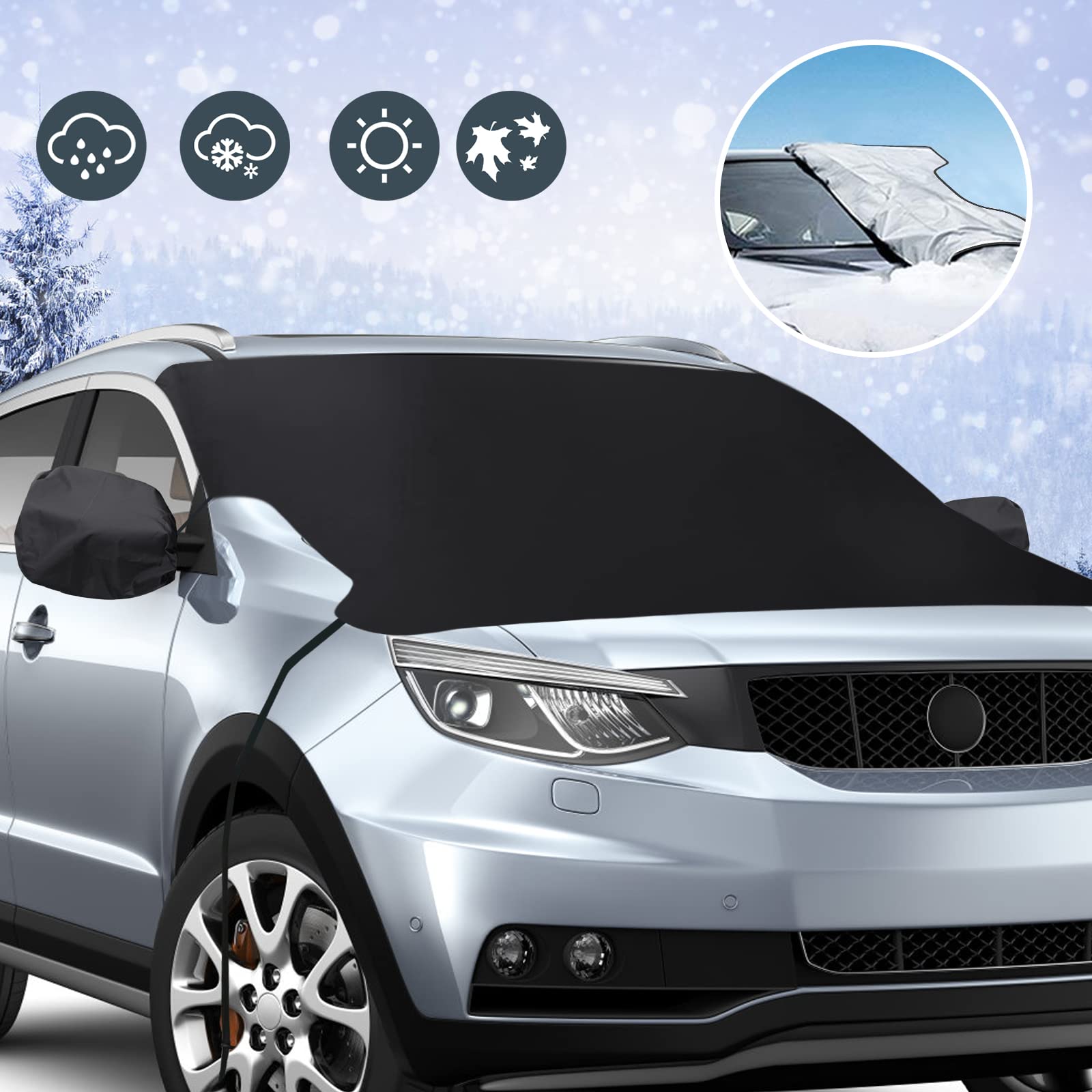 URAQT Car Windscreen Cover for Winter, Front Windshield Shades, Windscreen Against Snow, Ice, Frost Front Window Protector, Frost Windshield Cover with Side Mirrors Cover for Car Big or Small