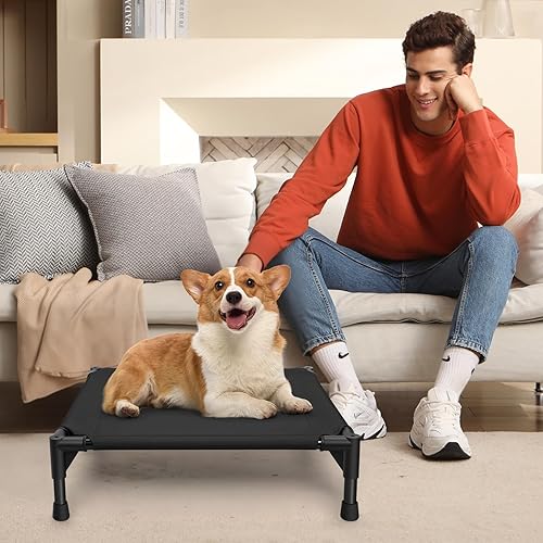 Miniatura 4 de Love&go Cama elevada para perros con marco de metal, cuna elevada para mascotas para perros y gatos (pequeña 18.5 x 18.5 x 5.5 pulgadas, S - cama