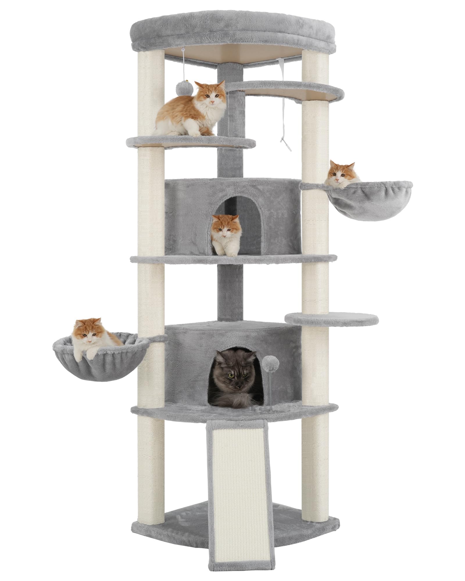 Gitelsnour Eck-Kratzbaum, Katzenbaum für Innenbereich, Mehrstöckiges katzenkratzbaum mit vollständig sisalbezogenen Kratzsäulen, Katzenhöhle, großer Oberplattform, Hängender Katzenkorb