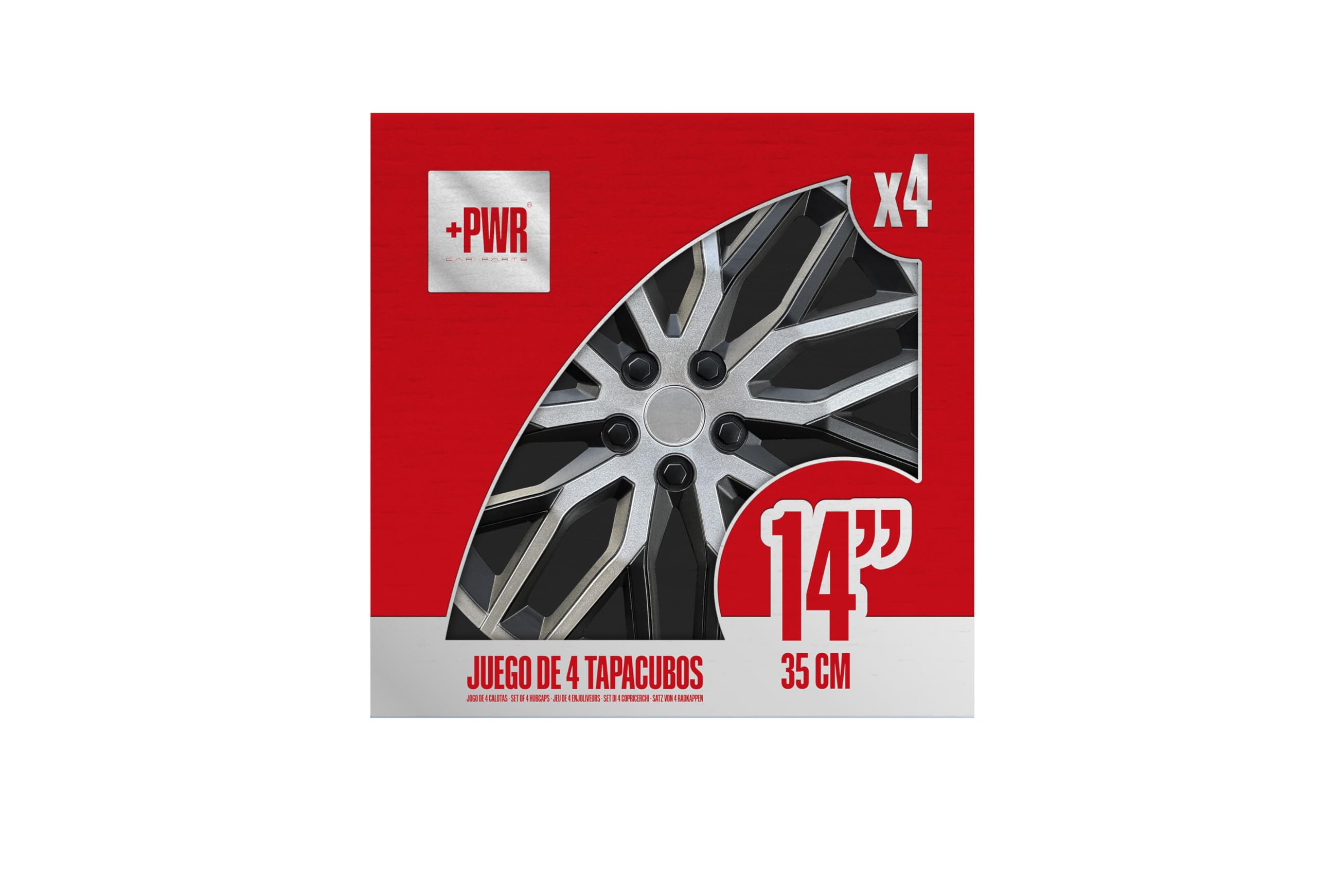 Copricerchi 14" Nova Nero/Argento, Set di 4 unità, Universali, ABS ad alto impatto, Fissaggio a pressione, Design moderno e ventilazione ottimizzata