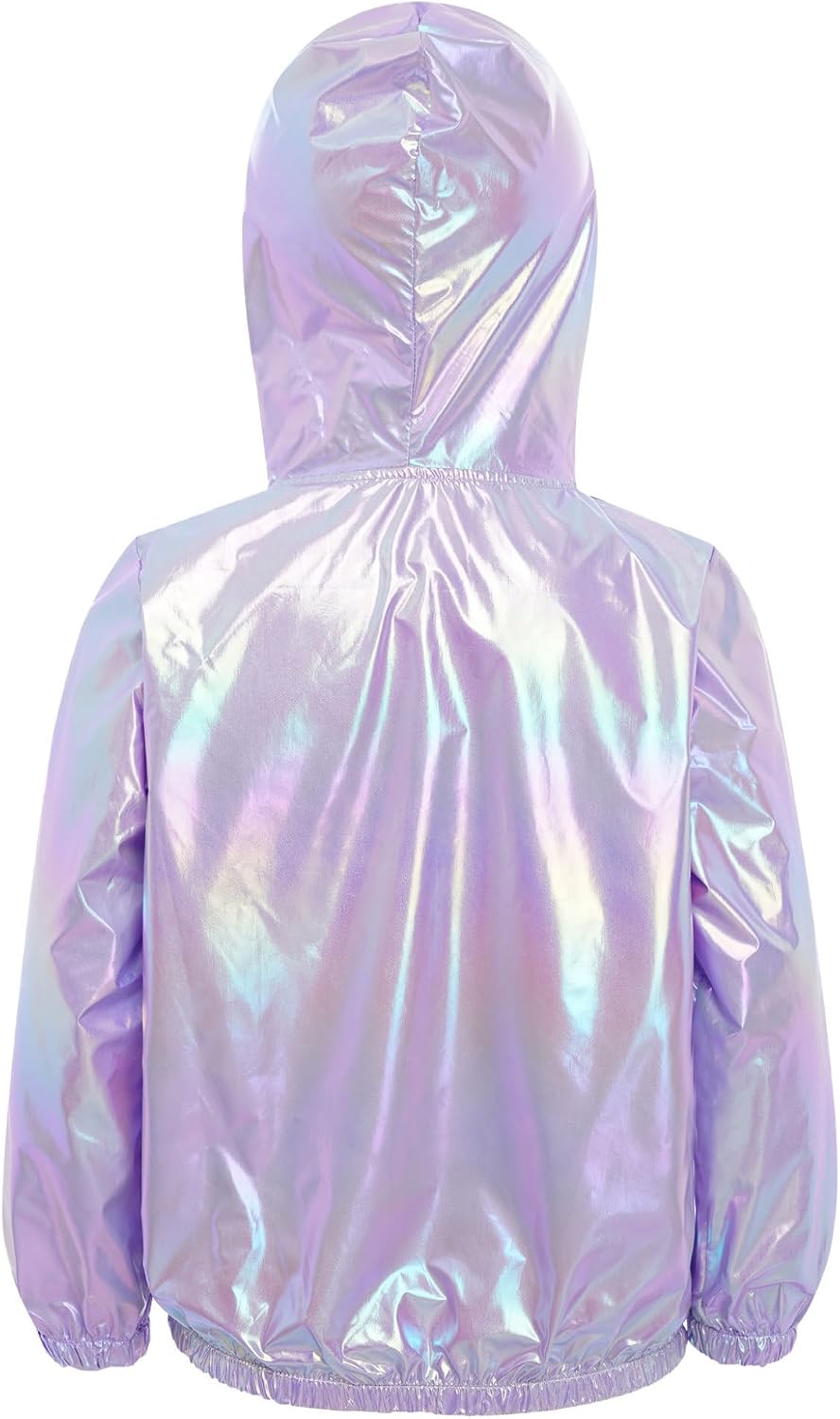 Kids Girls Shiny Metallic Zip Up Jacket Winbreaker Athletic Hoodie Zipper Hooded Sweatshirt