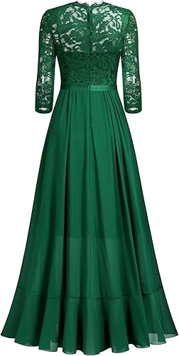 Miniatura 6 de Vestido largo de dama de honor con vuelos de encaje y cuello en V para mujer de MIUSOL