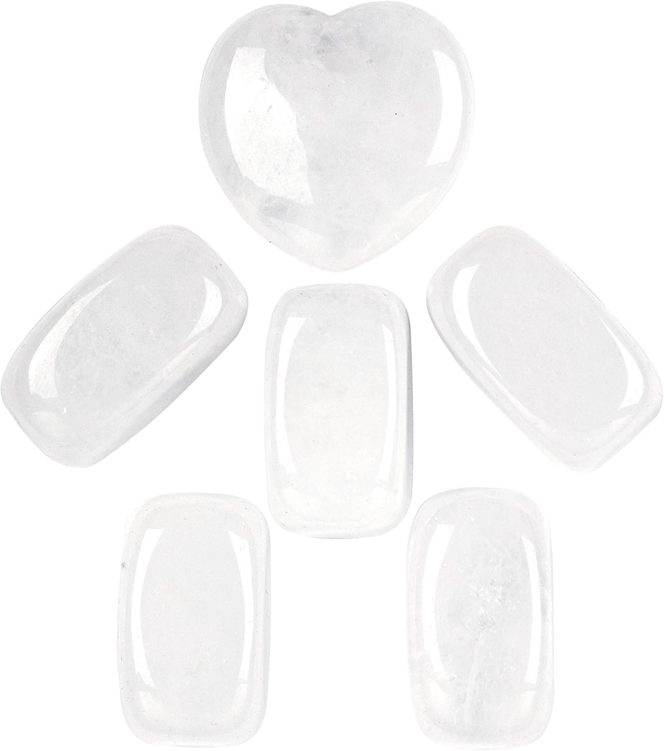 UU UNIHOM Natural Healing Crystal Set - 5 Chakra Tumbled Polished Stones + 1 Heart Shaped Stone for Wicca Reiki Balancing Home Decoration (Clear Quartz)