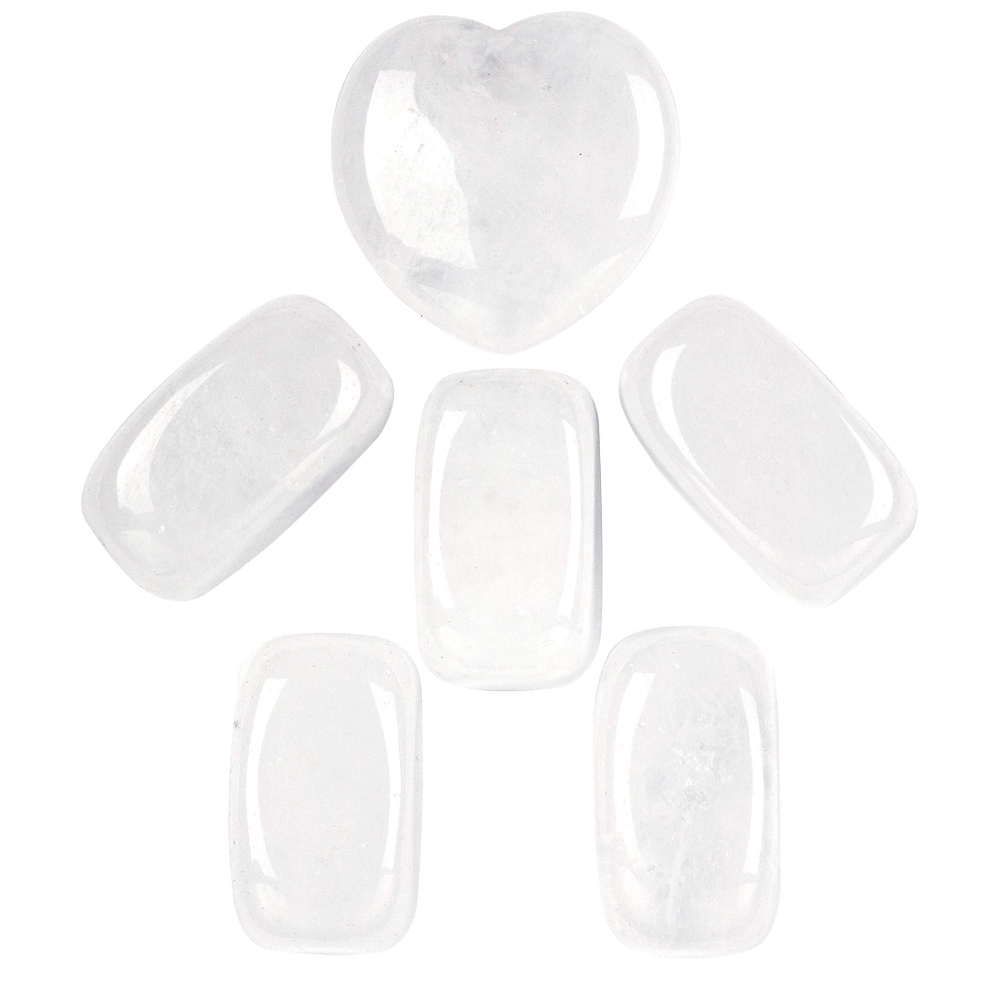 UU UNIHOMNatural Healing Crystal Set 5 Chakra Tumbled Polished Stones 1 Heart Shaped Stone for Wicca Reiki Balancing Home Decoration Clear Quartz