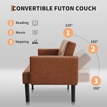 75.5 PU Leather Double Sofa Bed 3-Position Adjustable Recliner Sofa
