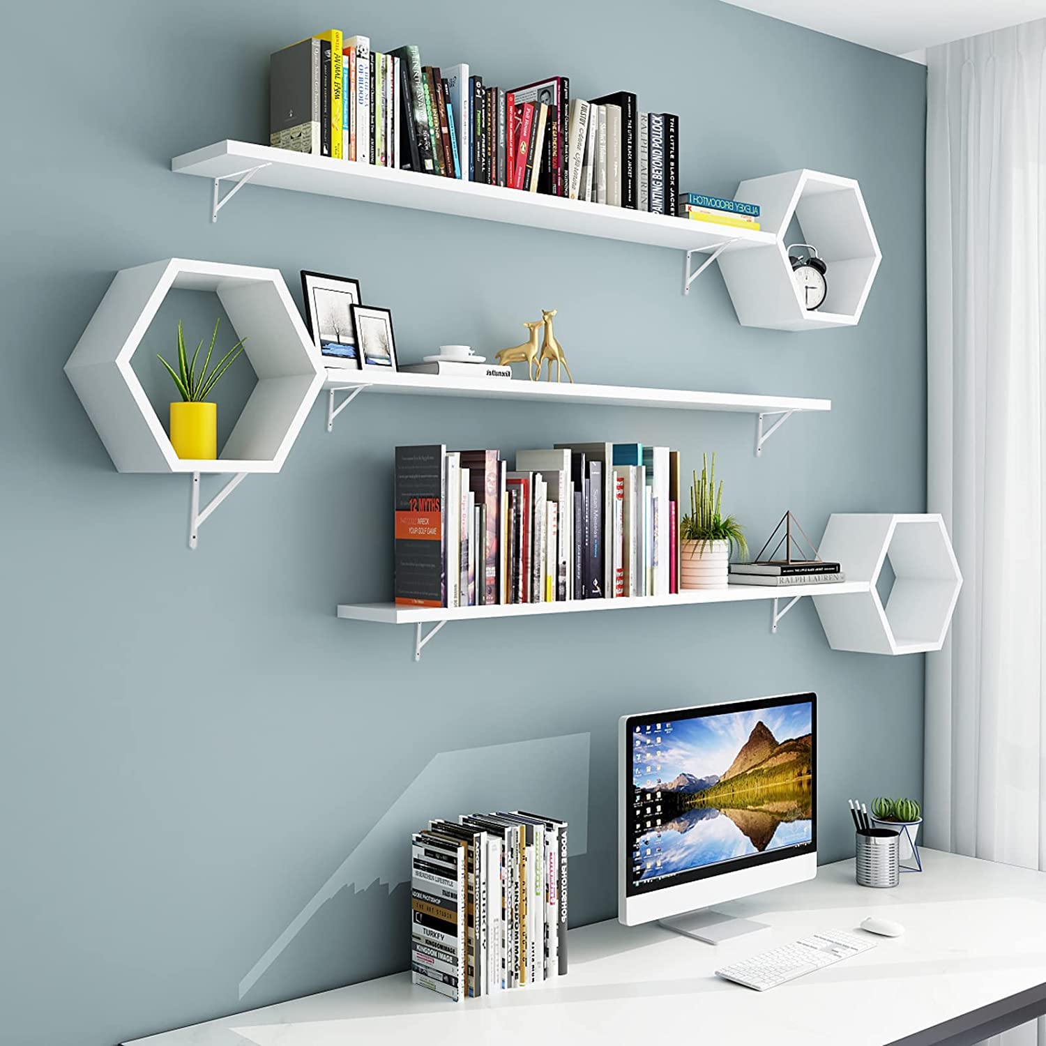 Staffe per mensole da 30 cm, confezione da 10 staffe a L resistenti per scaffali, supporti in metallo triangolari di 90 gradi per mensole galleggianti fai da te con viti (bianco)