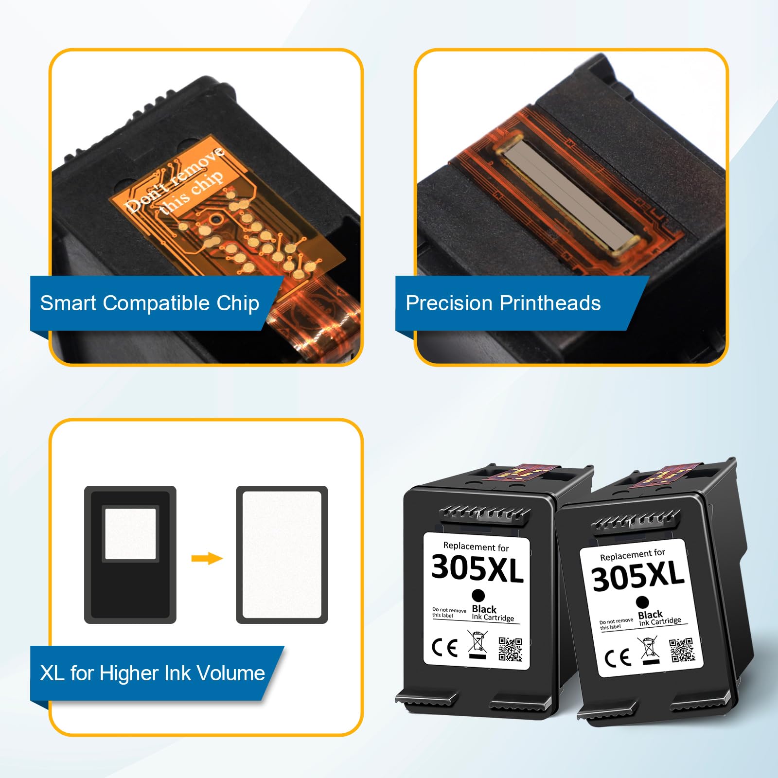 305XL cartucce d'inchiostro per HP 305 Sostituzione per HP 305 Cartucce per HP DeskJet 2700 2710 2720e 2722e 4110e Deskjet Plus 4100 4130e Envy 6000 6010e 6020e 6030e Envy Pro 6400 6420 (2 Nero)