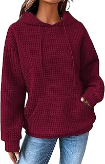 Sudadera con Capucha para Mujer Jersey Informal De Gofre Sudadera de Manga Larga Sudadera con Capucha para Otoño E Invierno Top con Bolsillo S-XXL
