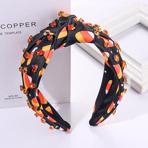 Miniatura 3 de PHALIN Diadema de Halloween para mujer, accesorios de Halloween con diamantes de imitación, caramelo, calabaza, fantasma, diadema anudada,