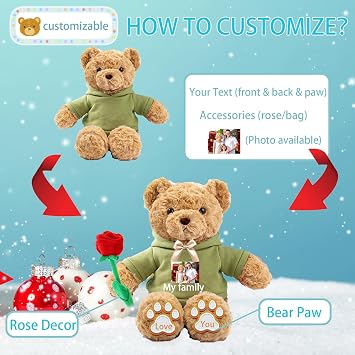 Personalised Teddy Bear for Her Him Bear Plush with Custom Text+Photo, Personalised Gifts Teddy Bear Stuffed as for Valentines Day Christmas Day Birthday (11-IN-Text+Photo)