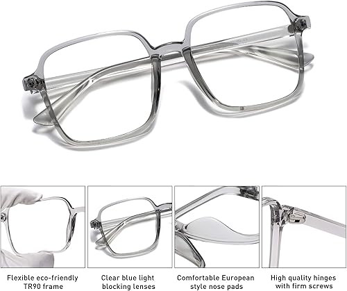 Miniatura 6 de SOJOS Gafas cuadradas de bloqueo de luz azul de gran tamaño para mujeres TR90 Marco Filtro SJ5081