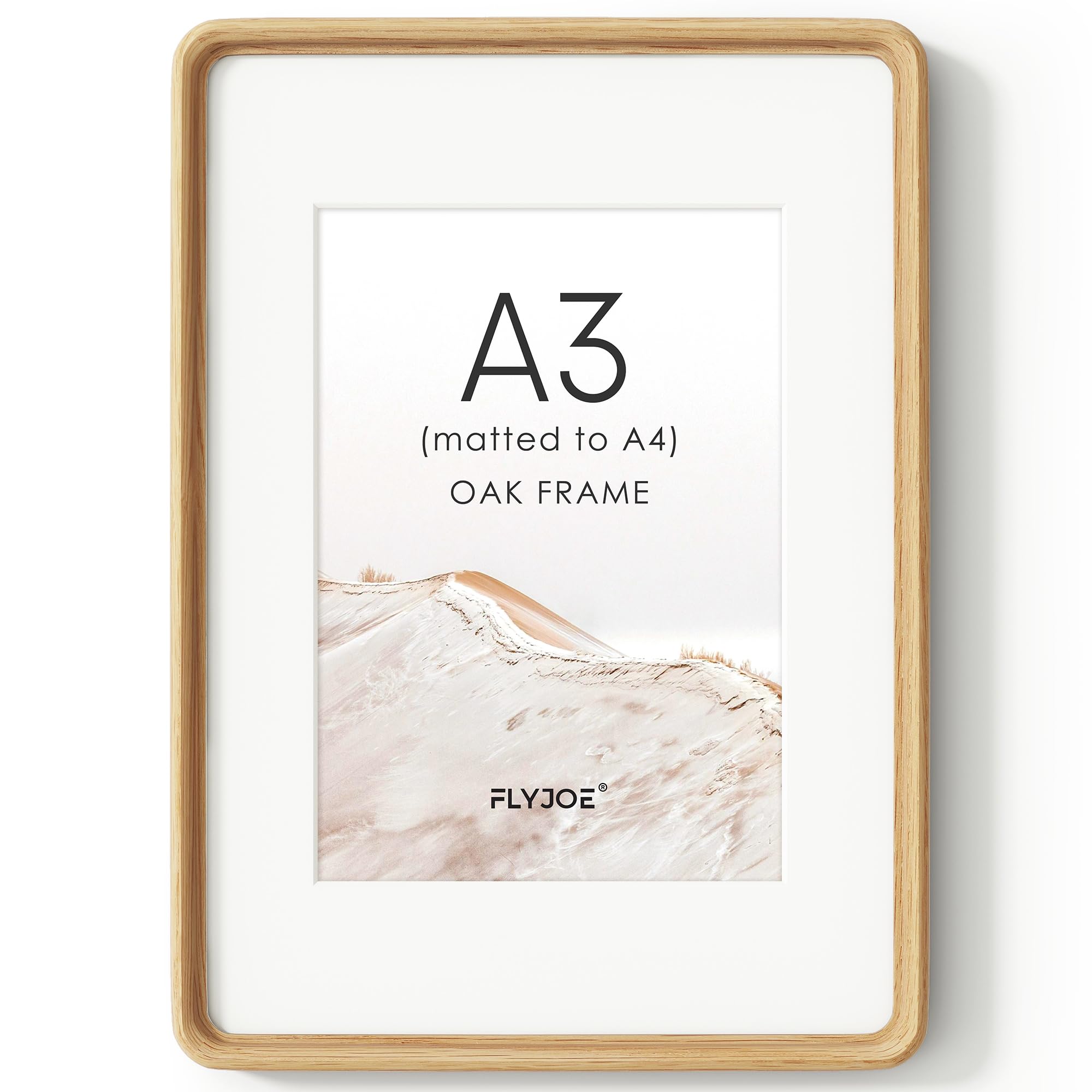 Solid Wood Picture Frame, Tempered Glass, Mat, Oak, A3, 1pcs
